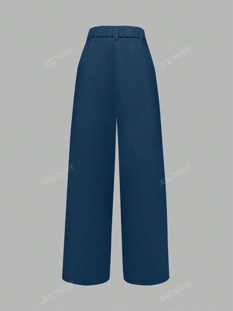 ANCHOSE Calça Flare de Cintura Alta com Bolso, Casual, Ajuste Folgado, Azul, Adequada para Verão e Outono