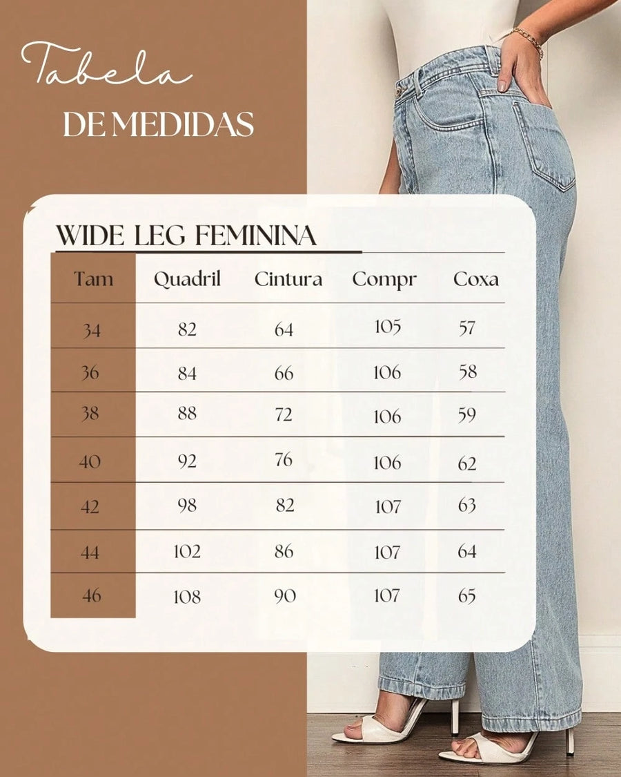 Vendedor IndicadoCalça Jeans Feminina Pantalona Wide Leg 100% Jeans Boca Larga Gaven Tecido Grosso Premium Boca de Sino