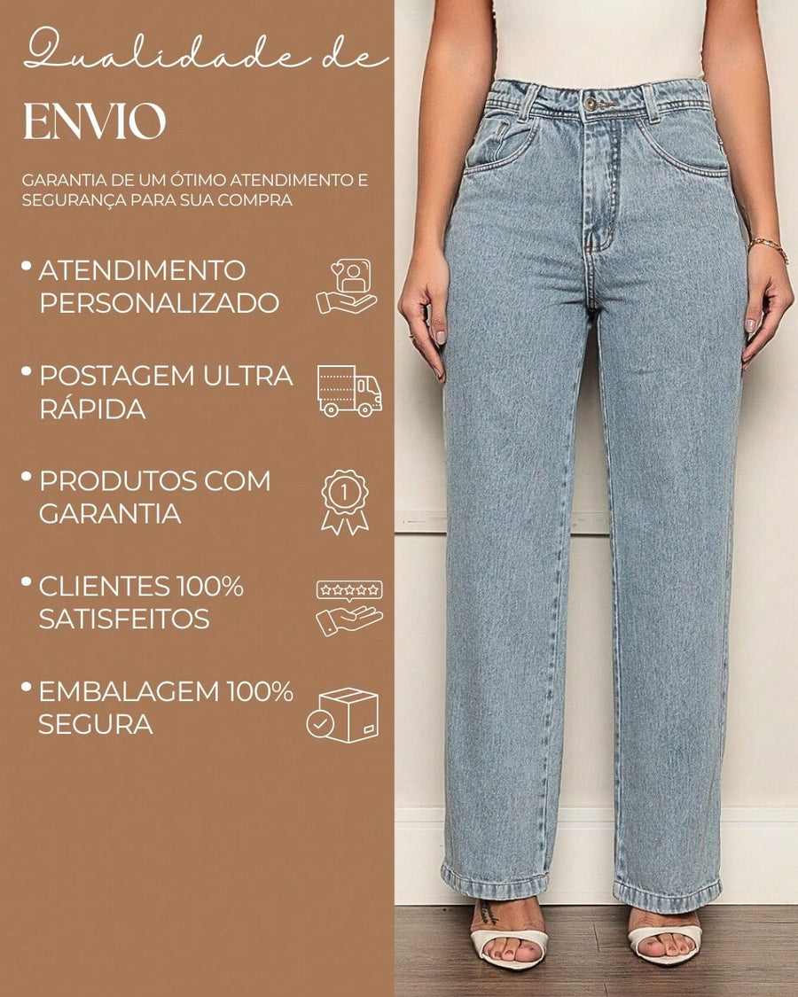 Vendedor Indicado
Calça Jeans Feminina Pantalona Wide Leg 100% Jeans Boca Larga Gaven Tecido Grosso Premium Boca de Sino