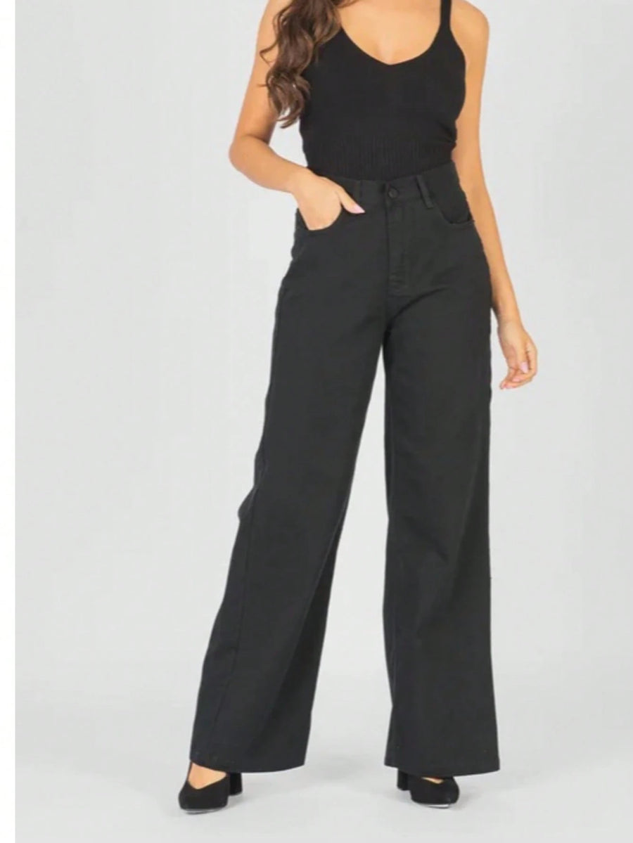 Calça Wide Leg Pantalona Jeans Feminina Cintura Alta Levanta Bumbum
