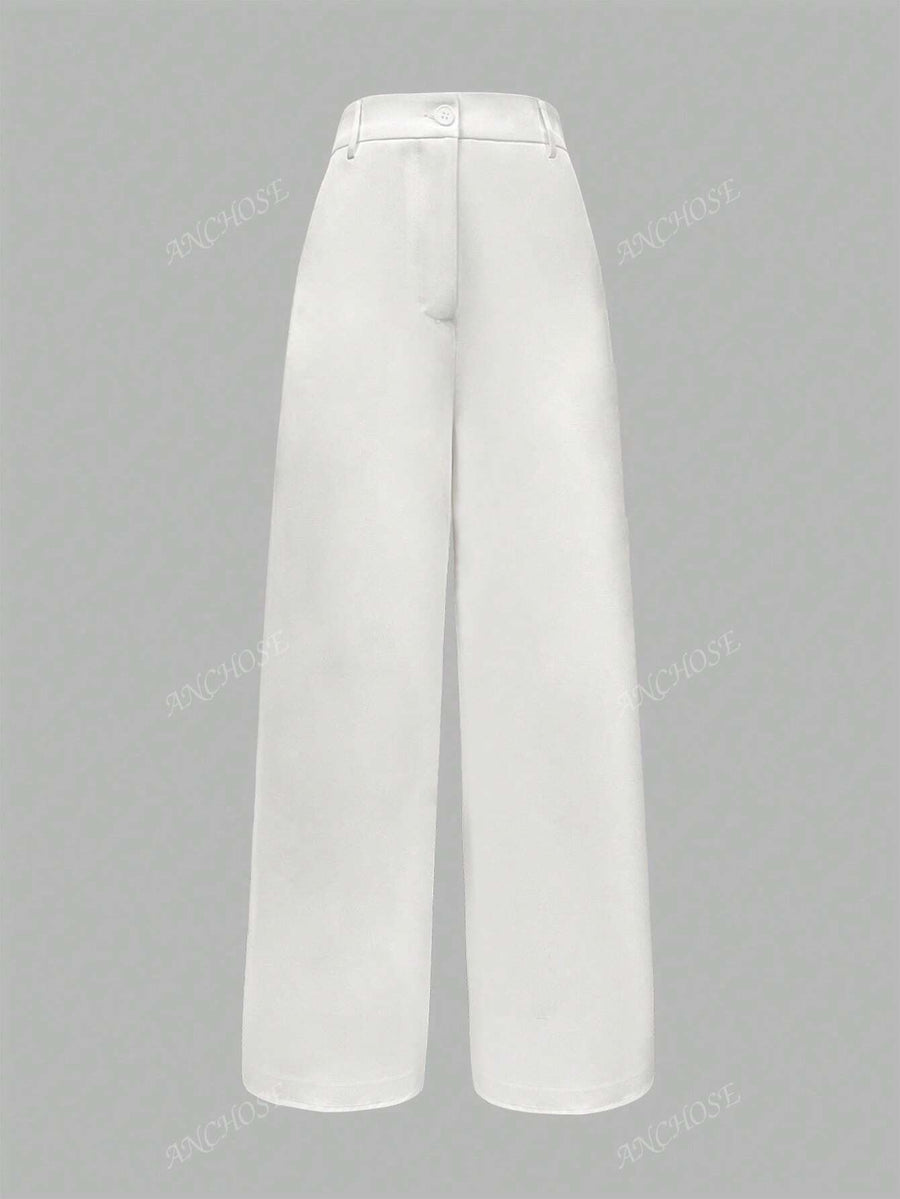 ANCHOSE Calça Flare de Cintura Alta com Bolso, Casual, Ajuste Folgado, Azul, Adequada para Verão e Outono