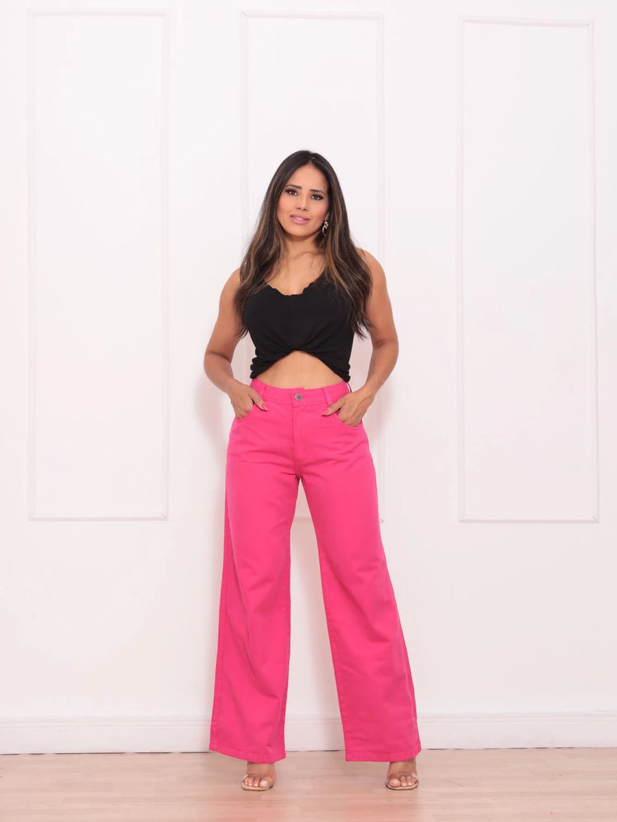 Calça Wide Leg Pantalona Jeans Feminina Cintura Alta Levanta Bumbum