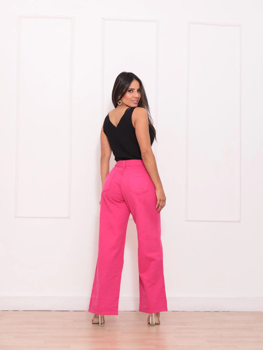 Calça Wide Leg Pantalona Jeans Feminina Cintura Alta Levanta Bumbum
