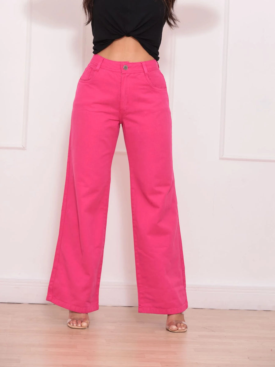 Calça Wide Leg Pantalona Jeans Feminina Cintura Alta Levanta Bumbum