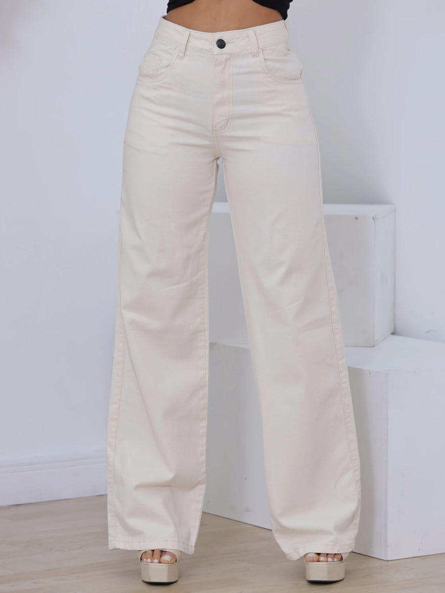 Calça Wide Leg Pantalona Jeans Feminina Cintura Alta Levanta Bumbum