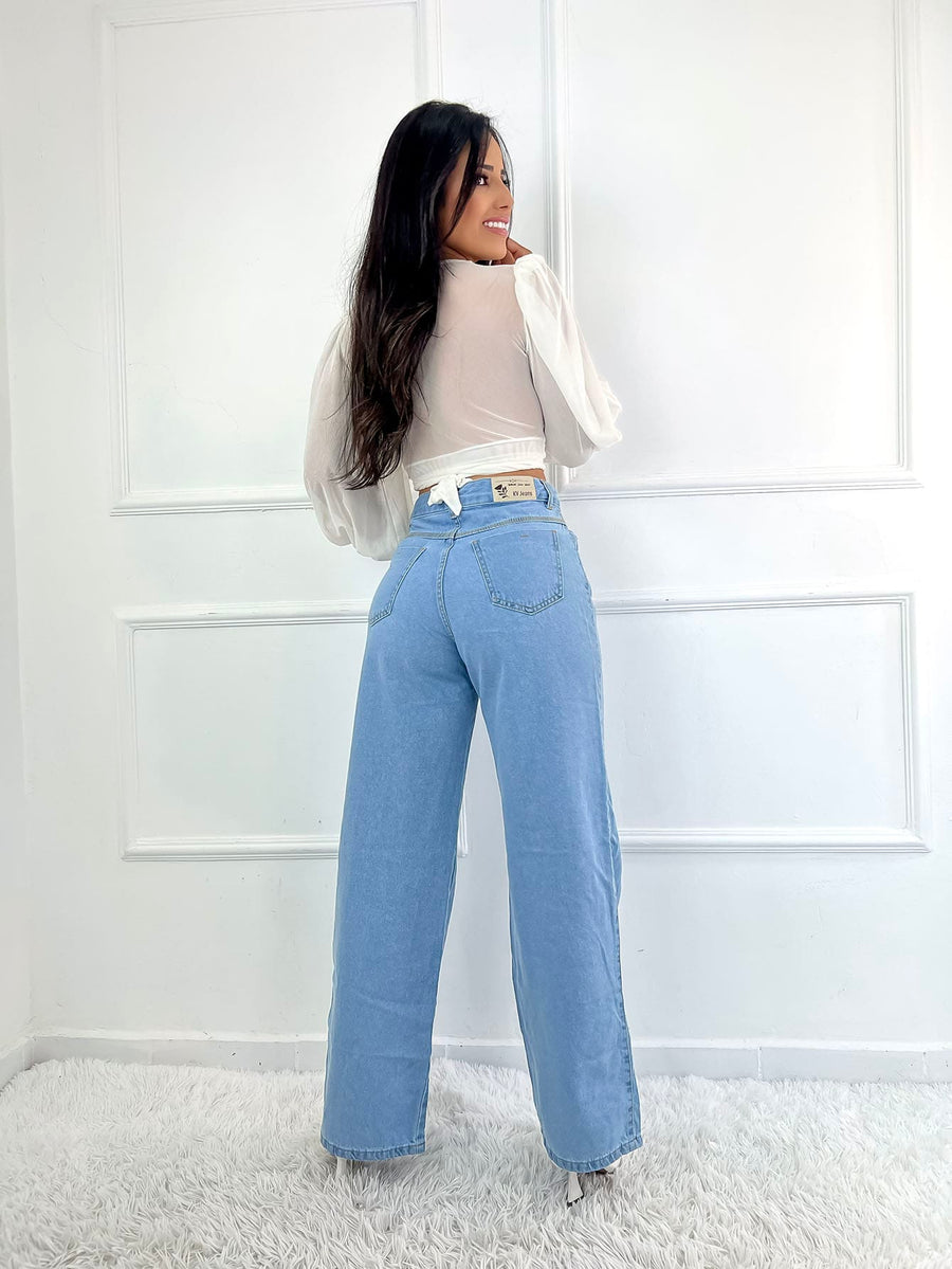 Calça Wide Leg Pantalona Jeans Feminina Cintura Alta Levanta Bumbum