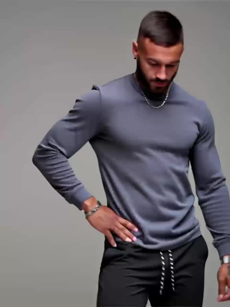 Camisa Masculina Malha Canelada Manga Longa Básica Casual