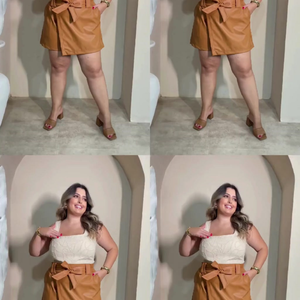 Shorts Saia Feminino Bermuda Plus Size Em Couro Fake