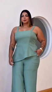 Conjunto Feminino Assimétrico Calça e Blusa Plus Size