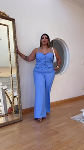 Conjunto Feminino Calça e Colete Plus Size Com Regulagem na Alça alfaiataria