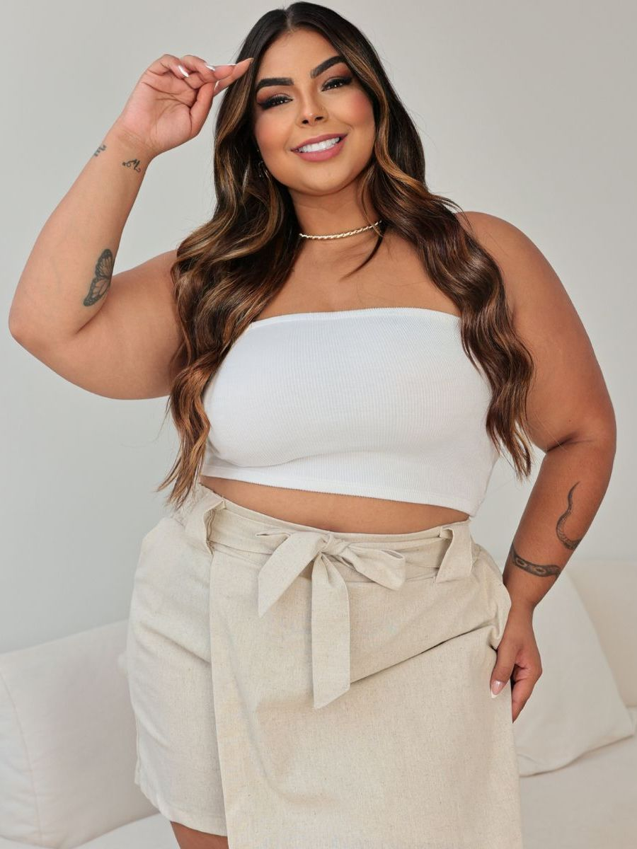 Shorts Saia Feminino Plus Size Linho Tamanho Grande