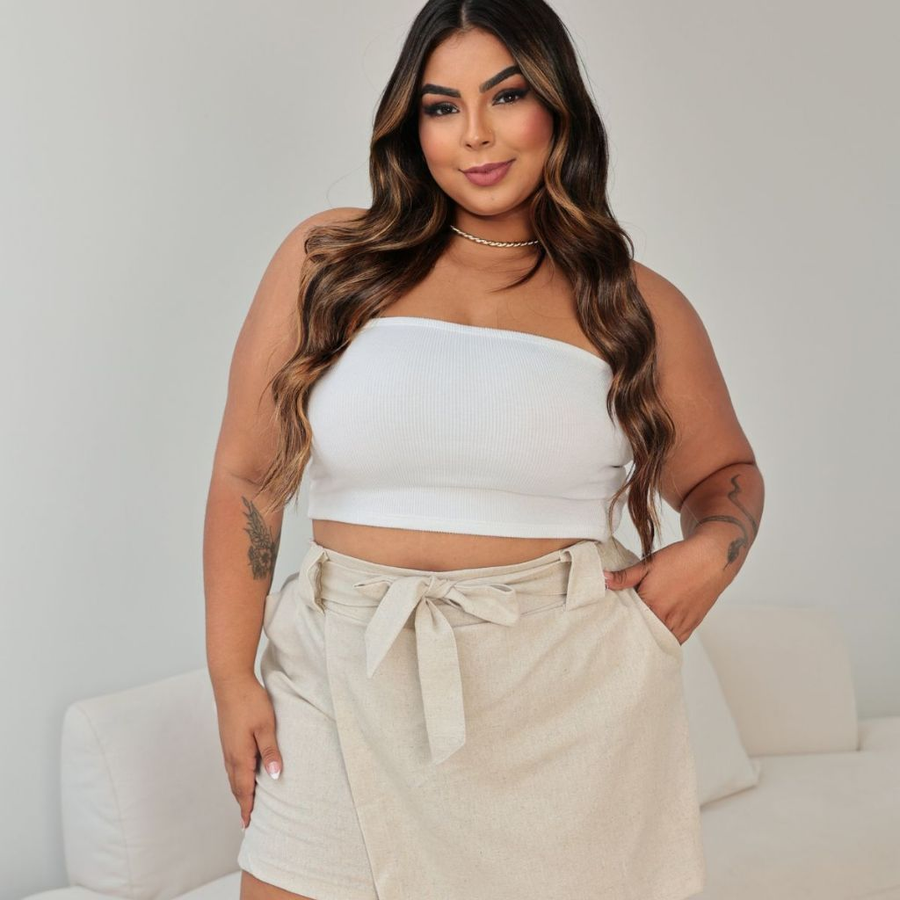 Shorts Saia Feminino Plus Size Linho Tamanho Grande