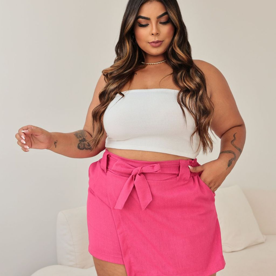 Shorts Saia Feminino Plus Size Linho Tamanho Grande