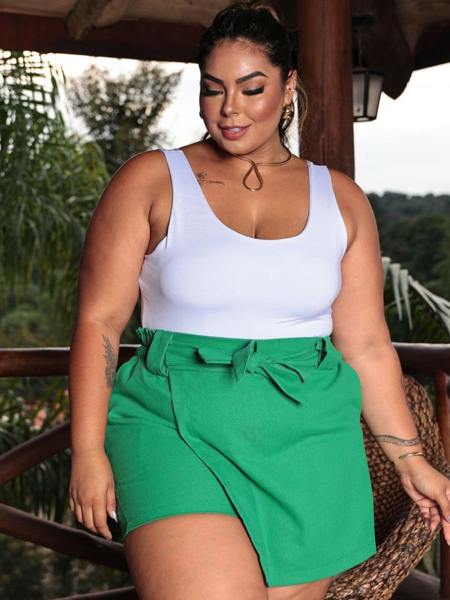 Shorts Saia Feminino Plus Size Linho Tamanho Grande