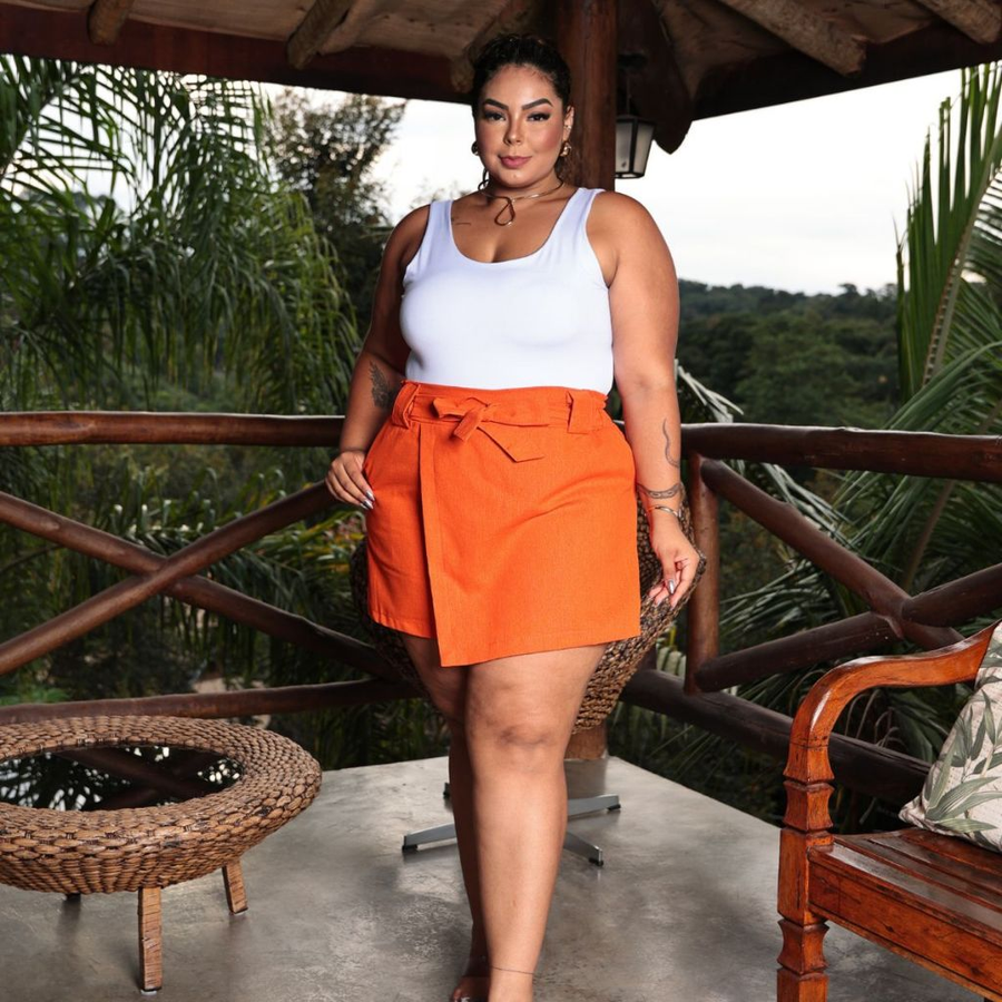 Shorts Saia Feminino Plus Size Linho Tamanho Grande
