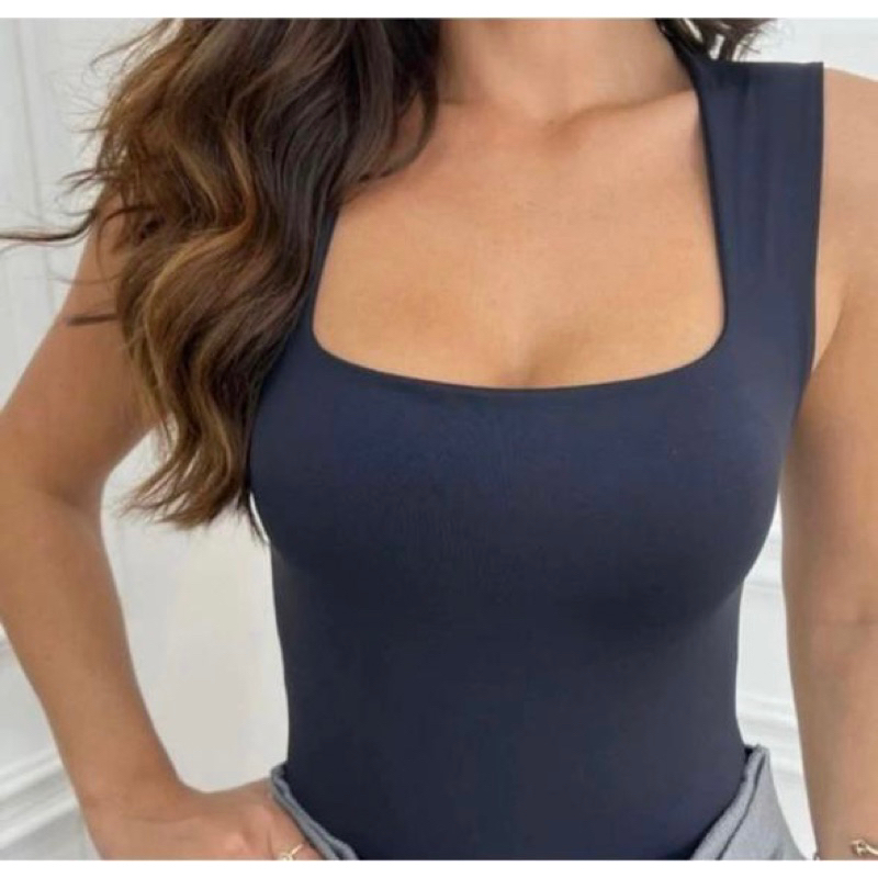 Body Feminino Regata Decotado Quadrado em Suplex Premium Forrado Elegante Básico Casual.