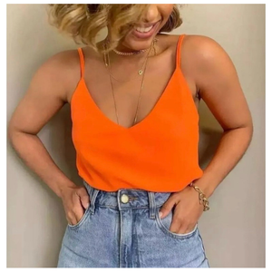Blusa Regata Alcinha Fina Feminina Duna Liso Top Decote V Elegante, Básica, Trabalho Moda Tendência Verão .