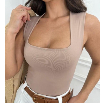 Body Feminino Regata Decotado Quadrado em Suplex Premium Forrado Elegante Básico Casual.