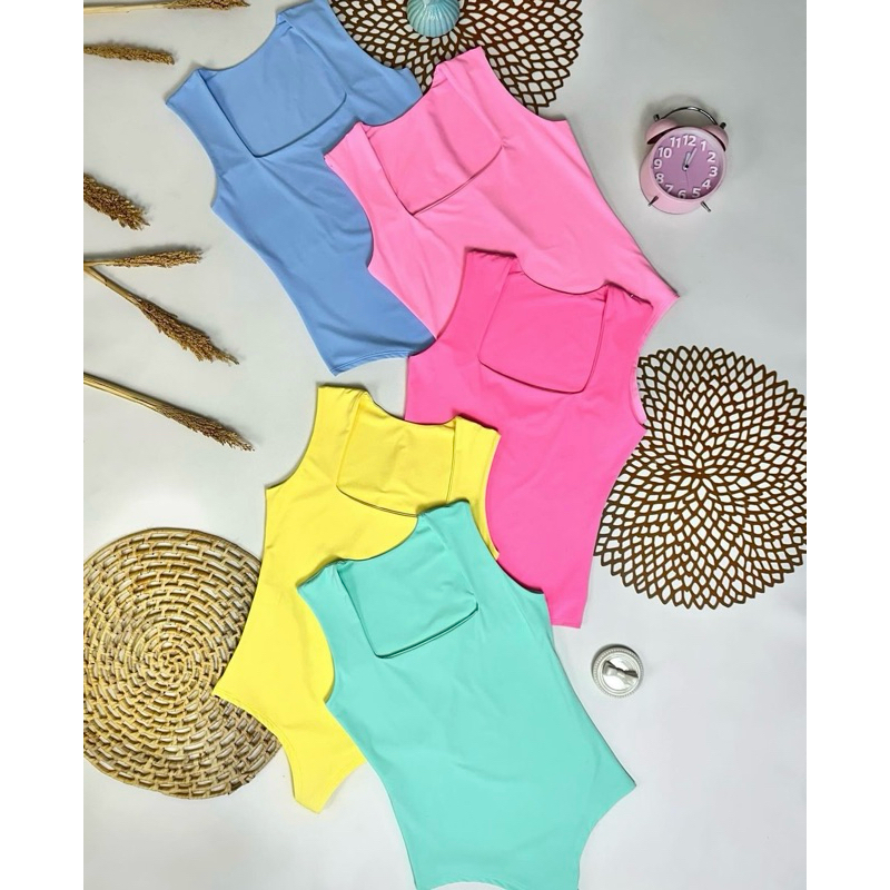 Body Feminino Regata Decotado Quadrado em Suplex Premium Forrado Elegante Básico Casual.