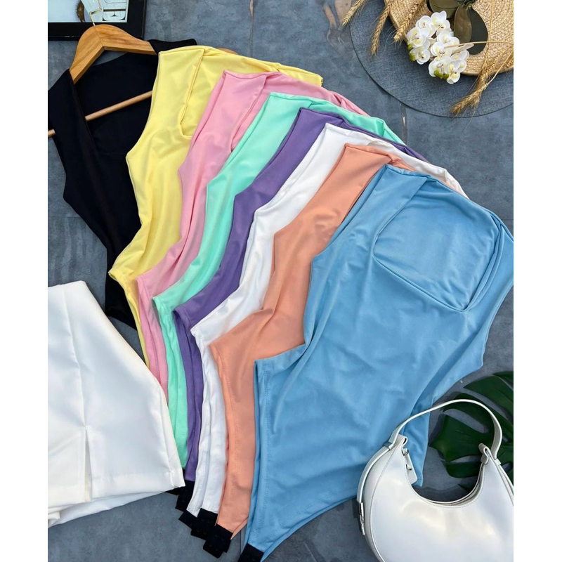 Body Feminino Regata Decotado Quadrado em Suplex Premium Forrado Elegante Básico Casual.