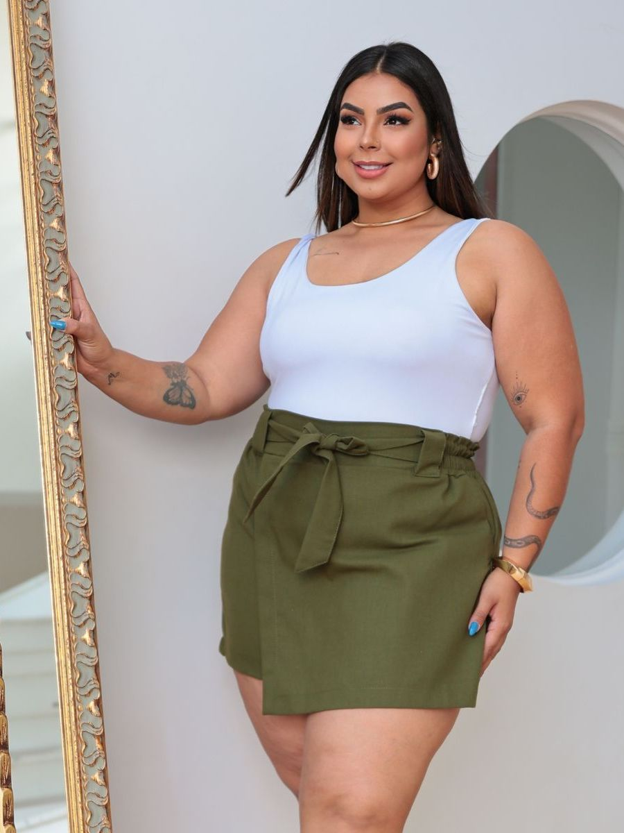 Shorts Saia Feminino Plus Size Linho Tamanho Grande