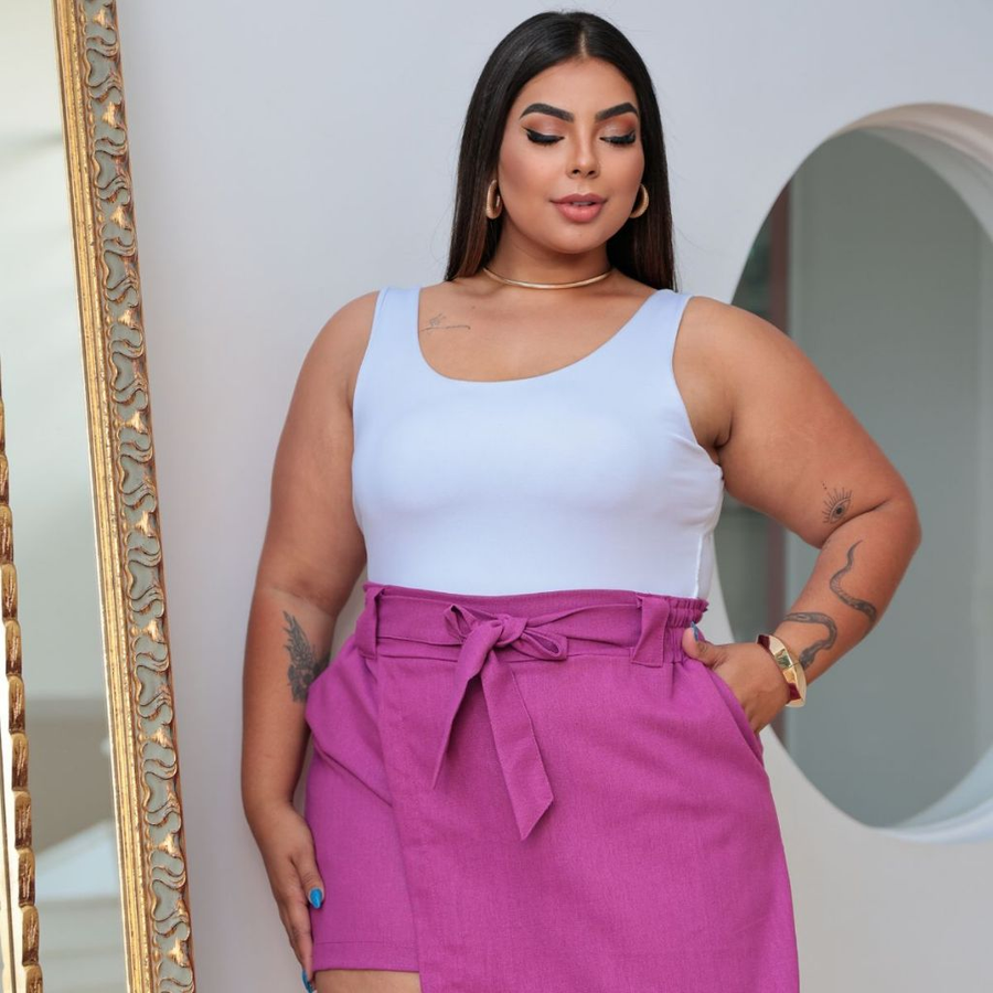 Shorts Saia Feminino Plus Size Linho Tamanho Grande