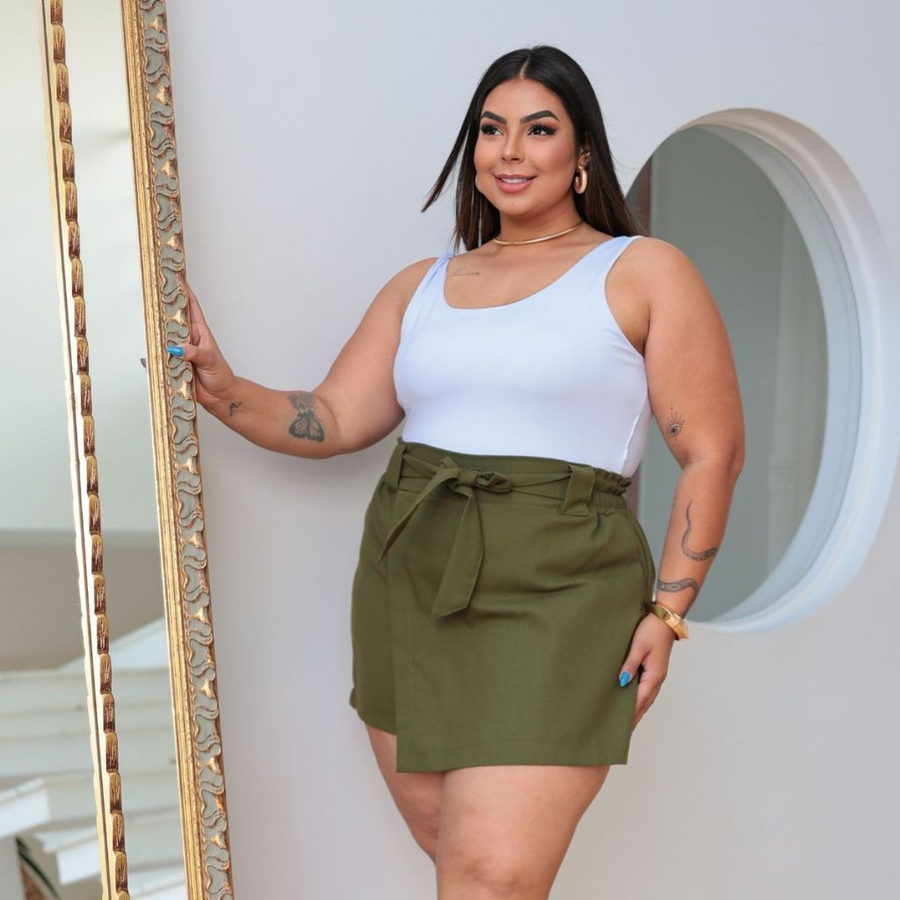 Shorts Saia Feminino Plus Size Linho Tamanho Grande