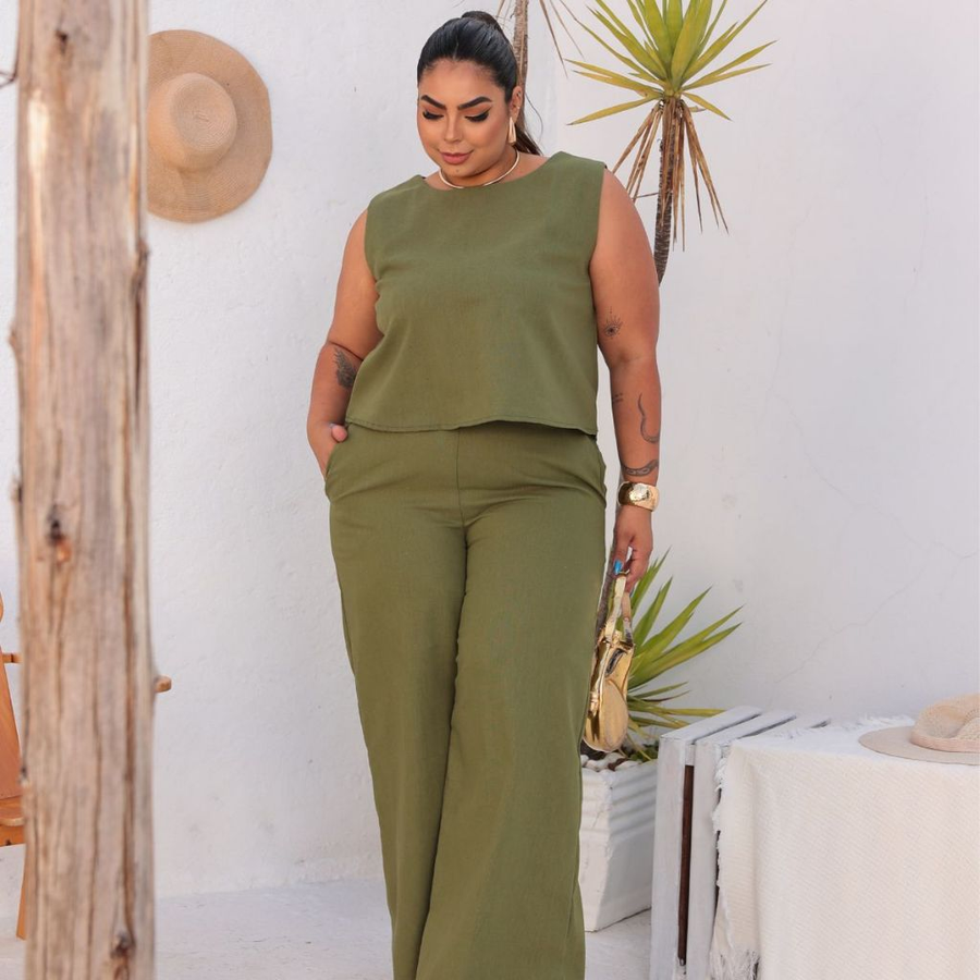 Conjunto Plus Size Feminino Blusa e Calça Estiloso Confortável