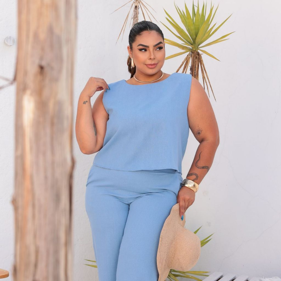 Conjunto Plus Size Feminino Blusa e Calça Estiloso Confortável