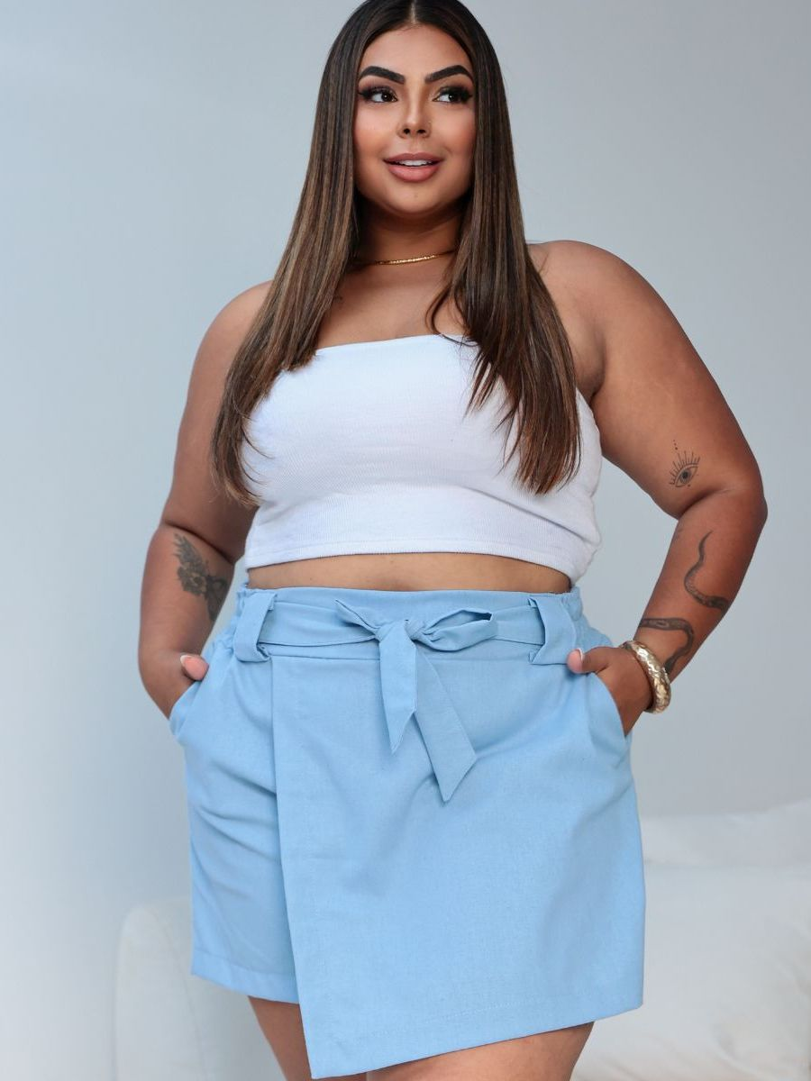 Shorts Saia Feminino Plus Size Linho Tamanho Grande