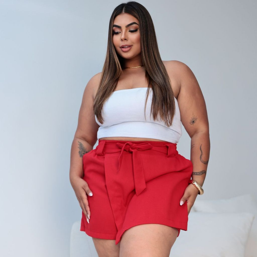 Shorts Saia Feminino Plus Size Linho Tamanho Grande