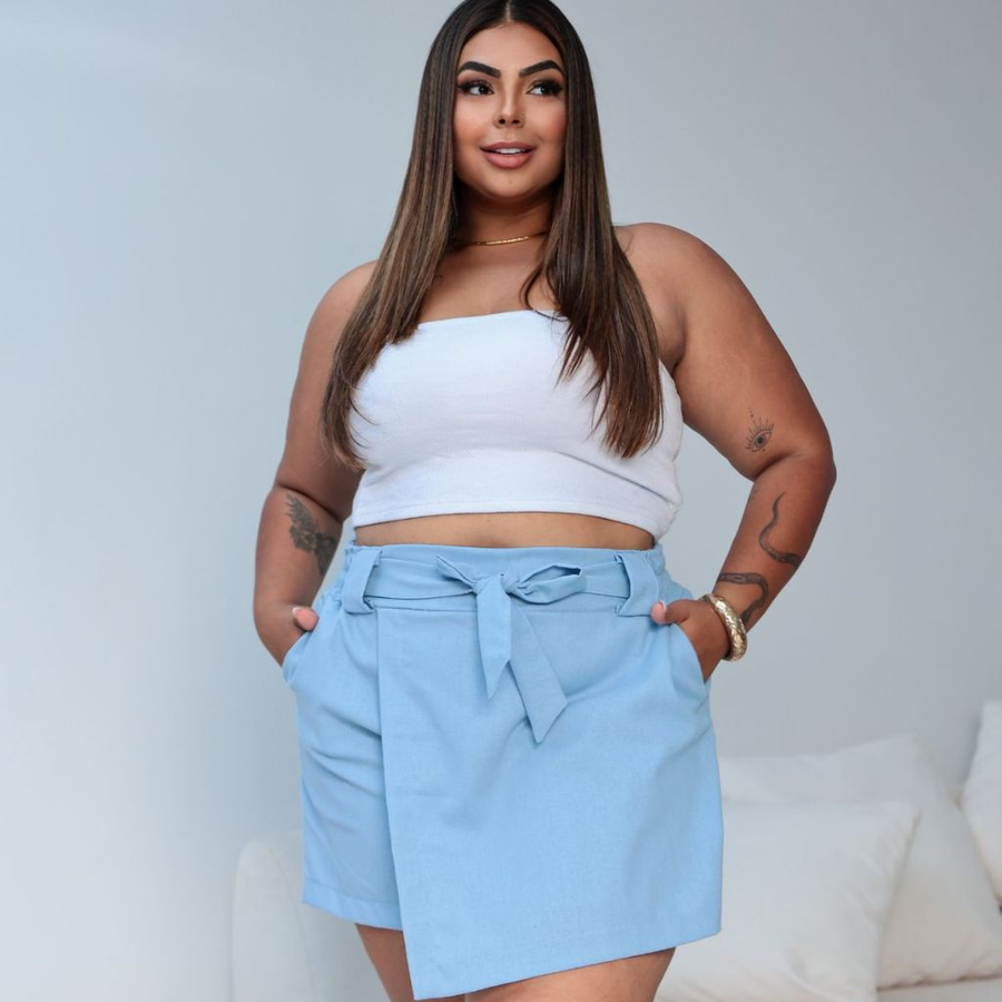 Shorts Saia Feminino Plus Size Linho Tamanho Grande