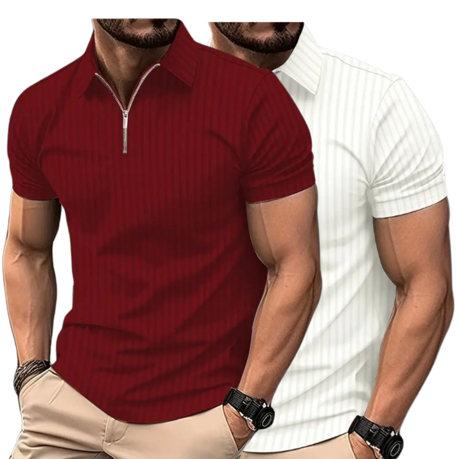 Kit 2 camisas Camiseta Polo Manga Curta Com Ziper Masculina Malha Canelada