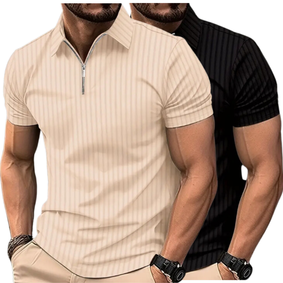 Kit 2 camisas Camiseta Polo Manga Curta Com Ziper Masculina Malha Canelada