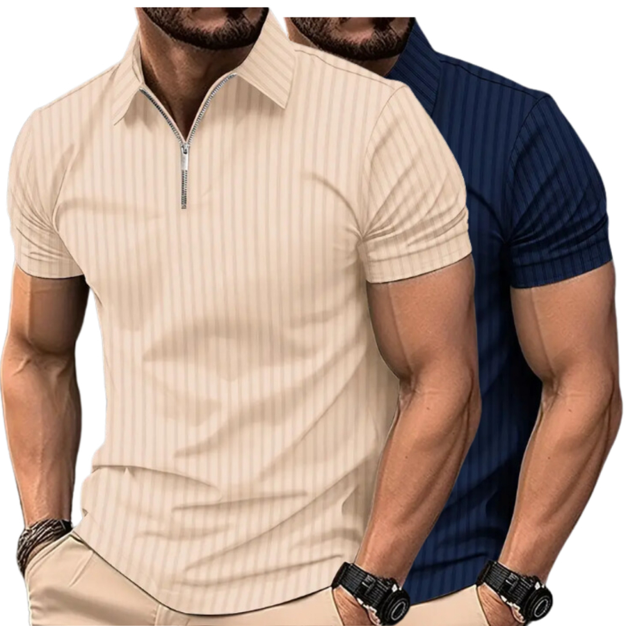 Kit 2 camisas Camiseta Polo Manga Curta Com Ziper Masculina Malha Canelada