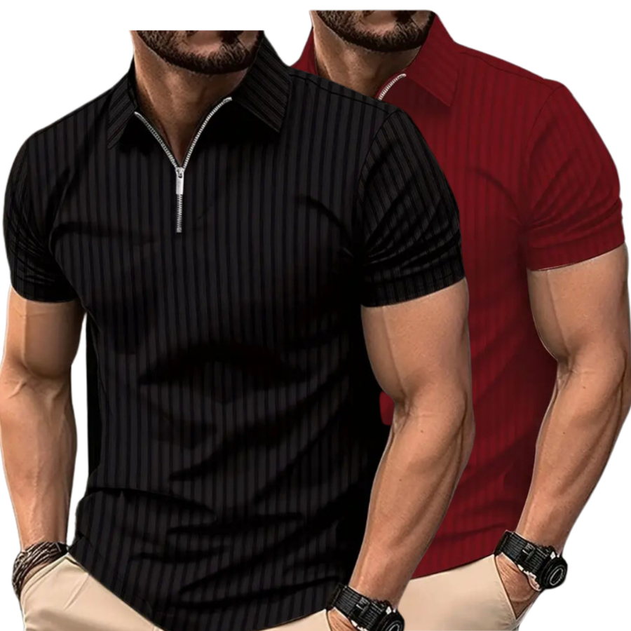 Kit 2 camisas Camiseta Polo Manga Curta Com Ziper Masculina Malha Canelada