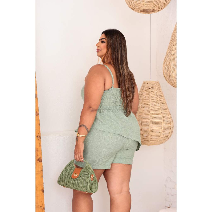 Conjunto Feminino Assimetrico Plus Size Blusa y Short com alça regulavel