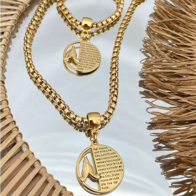Conjunto feminino colar e pulseira Pai Nosso