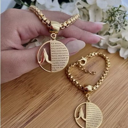 Conjunto feminino colar e pulseira Pai Nosso