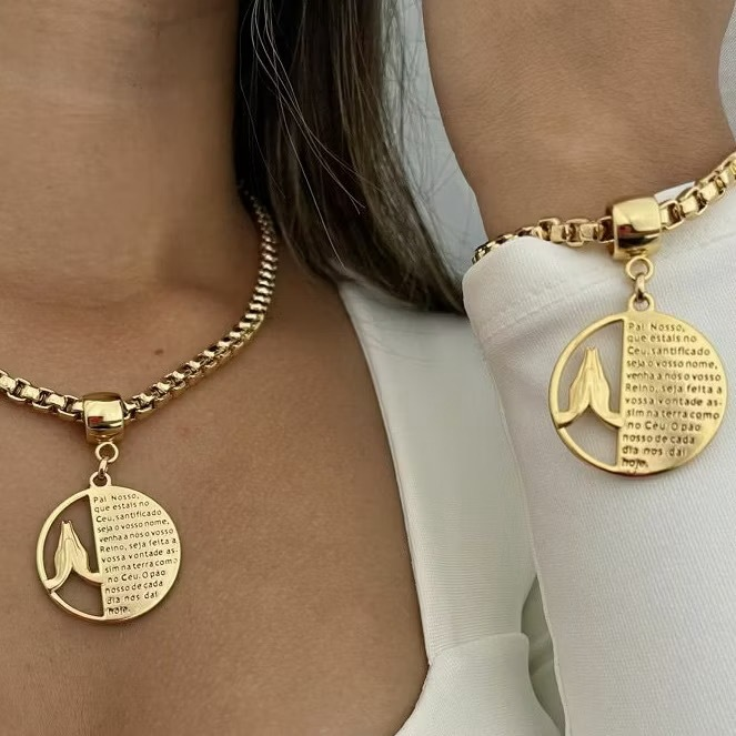 Conjunto feminino colar e pulseira Pai Nosso
