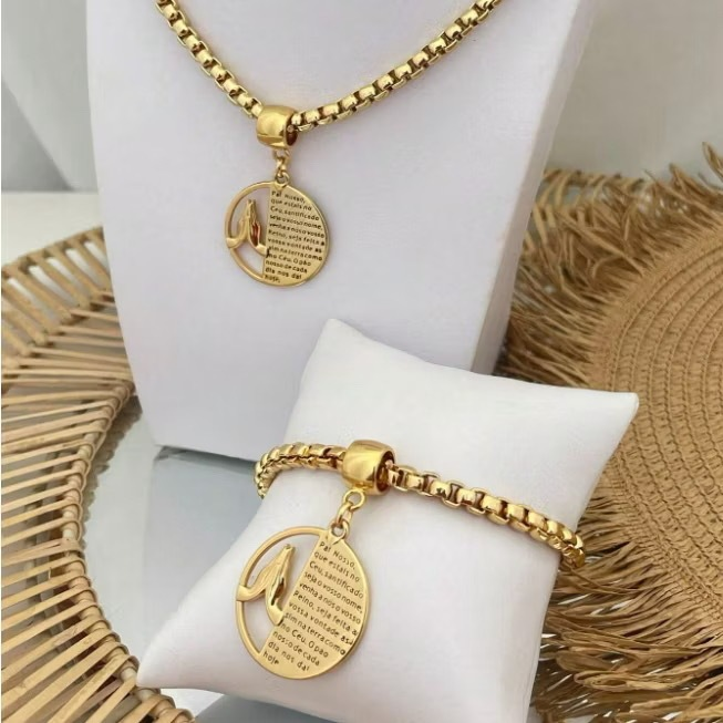 Conjunto feminino colar e pulseira Pai Nosso