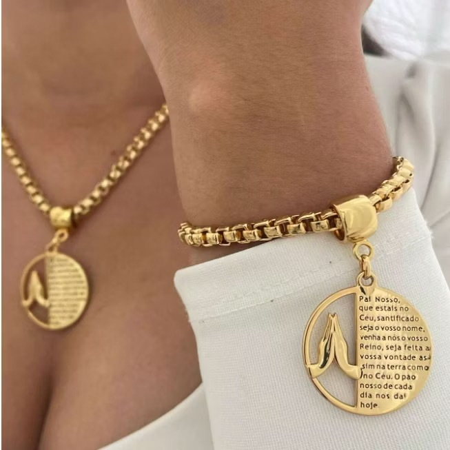 Conjunto feminino colar e pulseira Pai Nosso