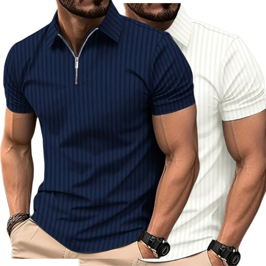 Kit 2 camisas Camiseta Polo Manga Curta Com Ziper Masculina Malha Canelada