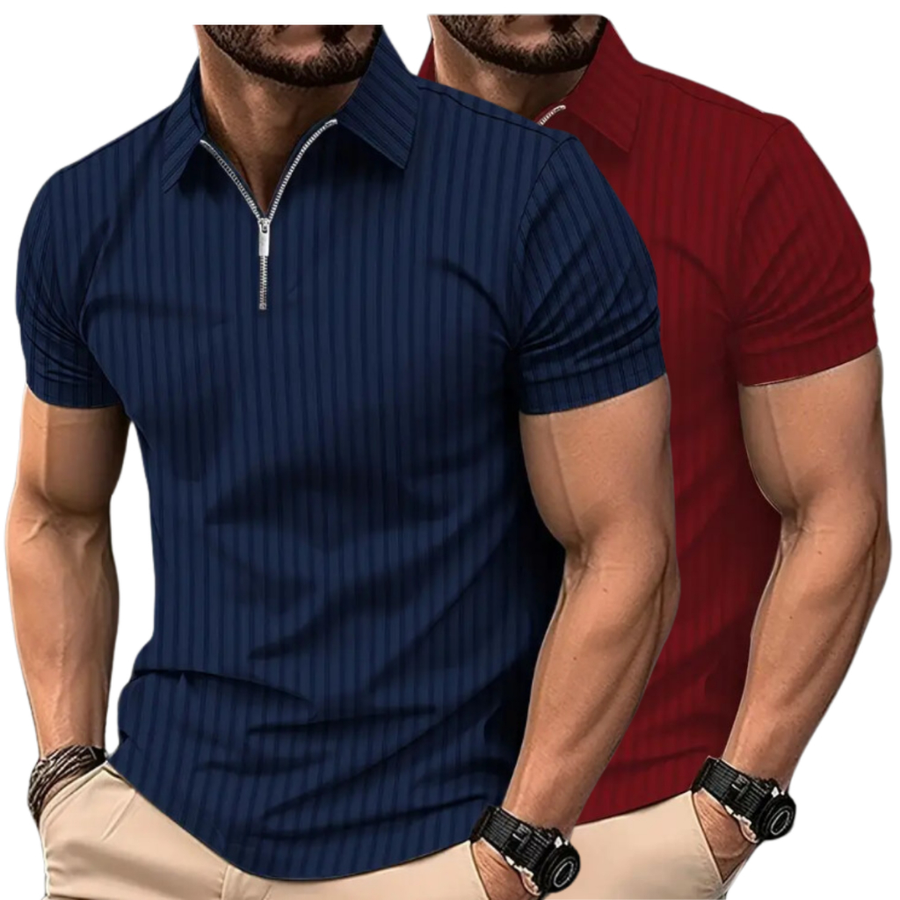 Kit 2 camisas Camiseta Polo Manga Curta Com Ziper Masculina Malha Canelada