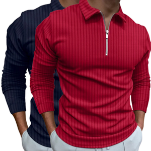 Kit 2 Camisetas Polo Manga Longa Camisa Com Ziper Masculina Malha Canelada Camiseta Camisa