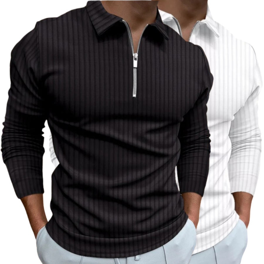 Kit 2 Camisetas Polo Manga Longa Camisa Com Ziper Masculina Malha Canelada Camiseta Camisa