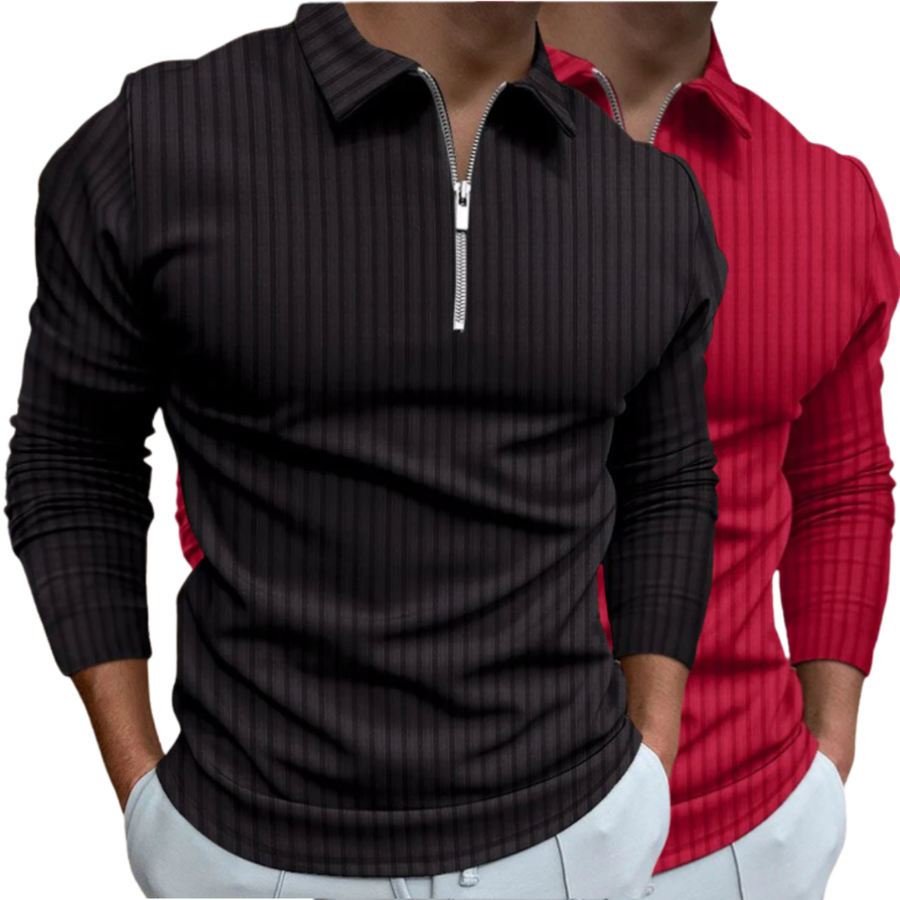 Kit 2 Camisetas Polo Manga Longa Camisa Com Ziper Masculina Malha Canelada Camiseta Camisa