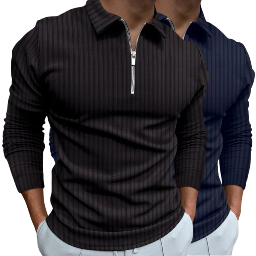 Kit 2 Camisetas Polo Manga Longa Camisa Com Ziper Masculina Malha Canelada Camiseta Camisa