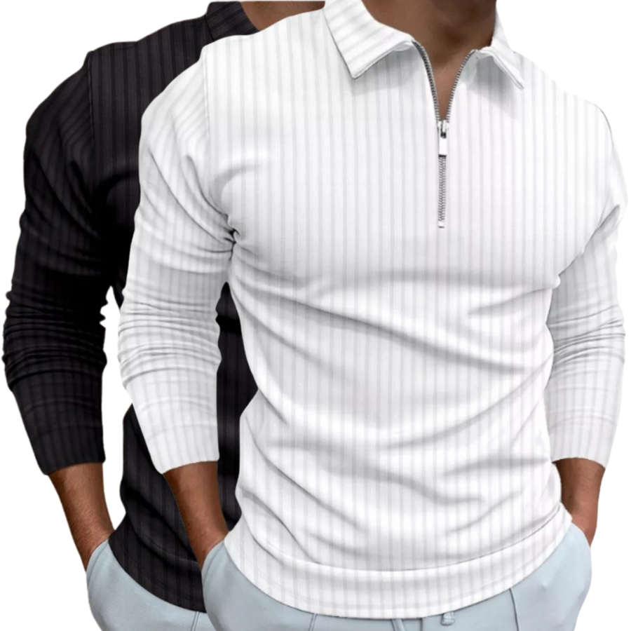 Kit 2 Camisetas Polo Manga Longa Camisa Com Ziper Masculina Malha Canelada Camiseta Camisa