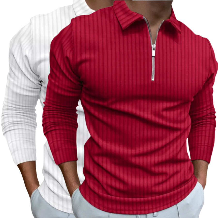 Kit 2 Camisetas Polo Manga Longa Camisa Com Ziper Masculina Malha Canelada Camiseta Camisa